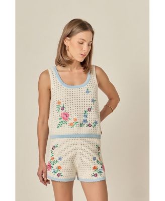 Women's Flower Embroidery Crochet Top