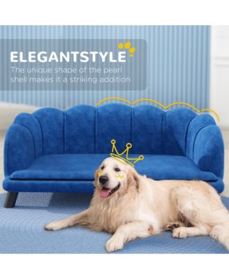 Velvet Large Dog Couch Bed with Foam Cushion, Pearl Design, Soft Dog Sofa for Big and Medium Dogs, Dark Blue