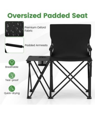 Oversized Camping Chair with Integrated Side Table and Storage Pockets