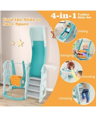 Toddler Slide and Swing Set 4-in-1 Indoor Playground w/ Extra-long Slide