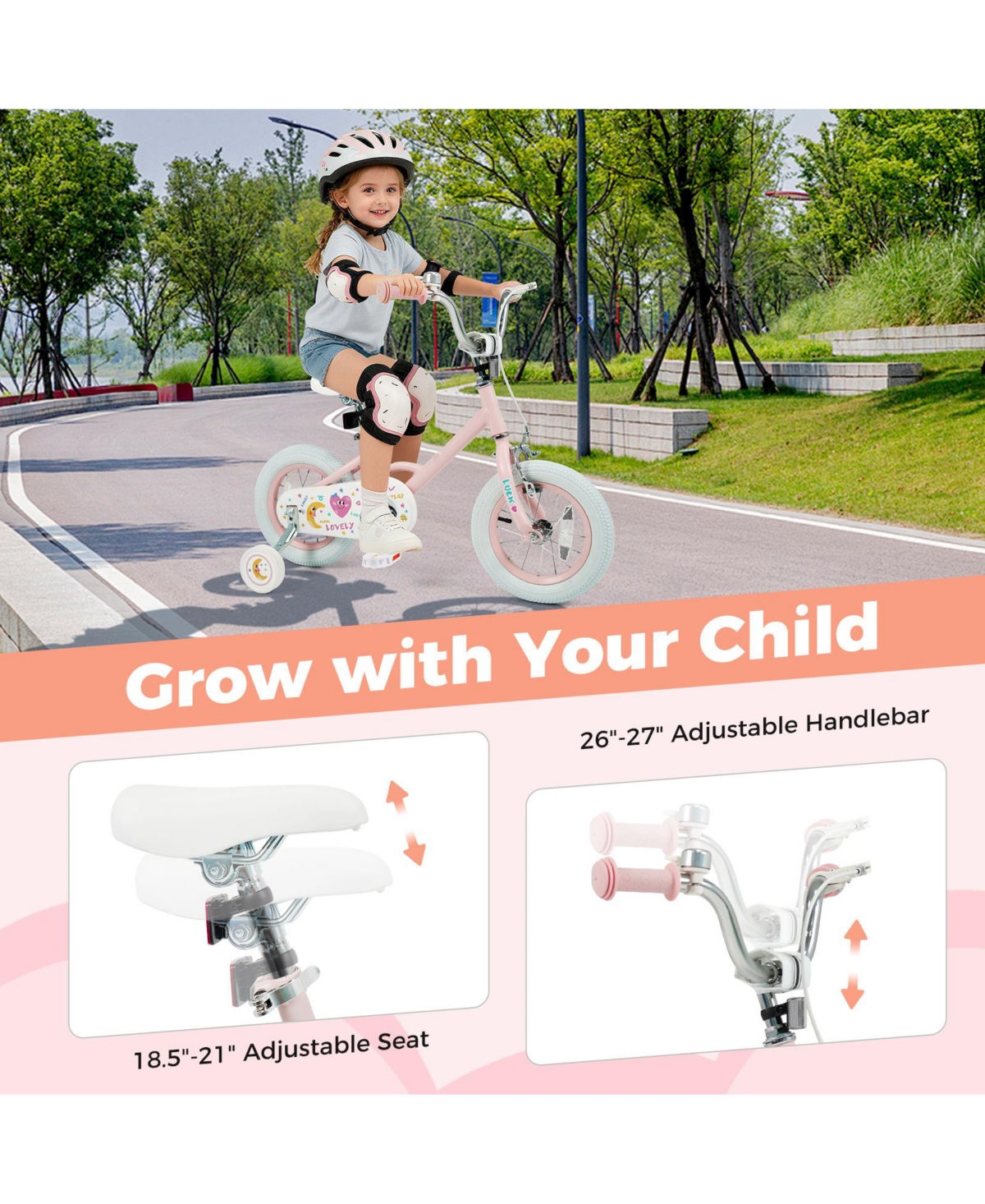 Slickblue Kids Adjustable Height Bike Stars and Moon Design Cycle
