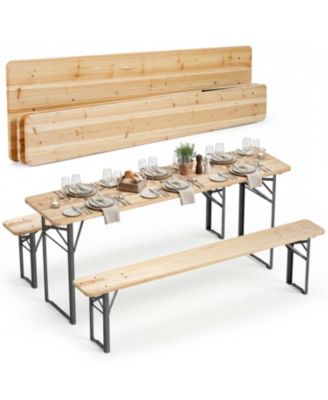 70 Inch 3-Piece Folding Picnic Table with Benches for 6 Fir Wood Portable Bear Camping Table.