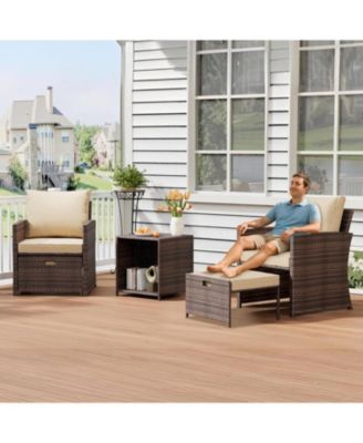 5-Piece High Back Patio Conversation Set with 2 Ottomans and Table, All-Weather PE Rattan Lounge Chairs with Soft Cushions, Ideal for Balcony