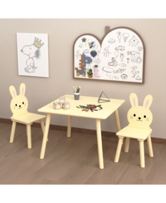 3 Piece Kids Table and Chairs Set, with 2 Bunny Chairs, Activity Play Table Set, for Study, Drawing, Play, Boys and Girls Gift for Ages 2+