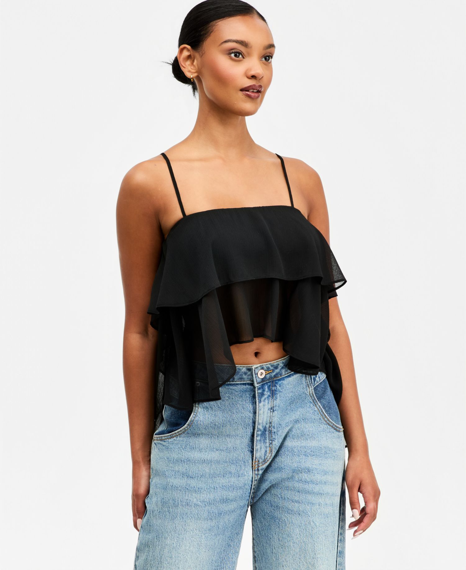 Women's High-Low Hem Tiered Chiffon Tank Top