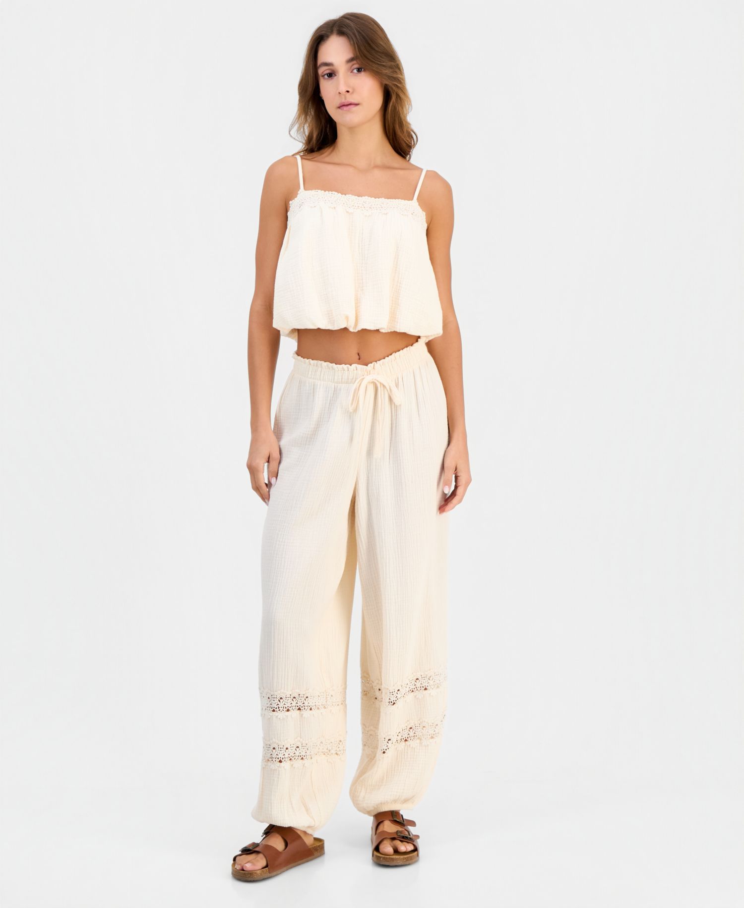 Women's Cotton Crochet-Trim Jogger Pants