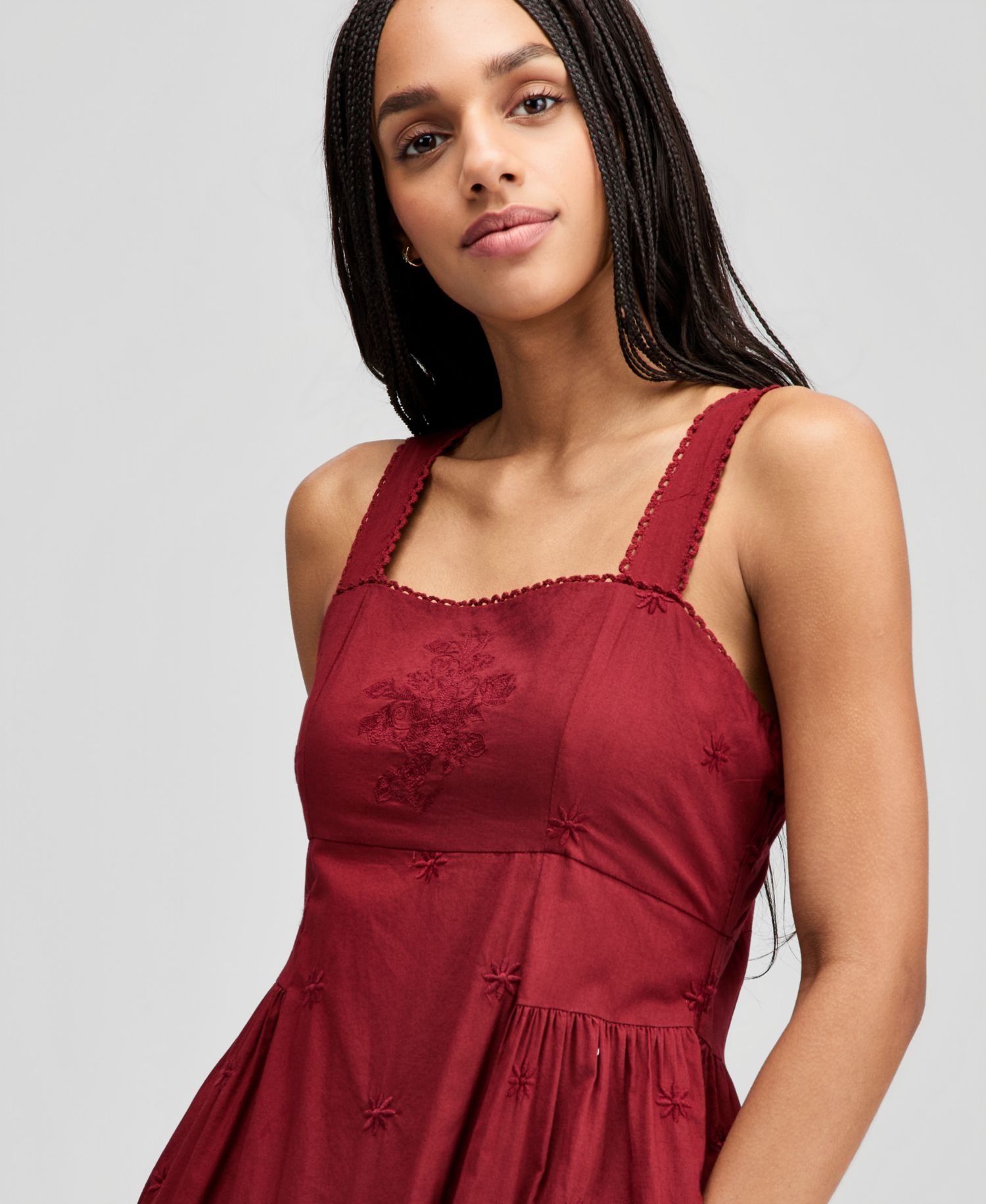 Petite Embroidered Square-Neck Dress