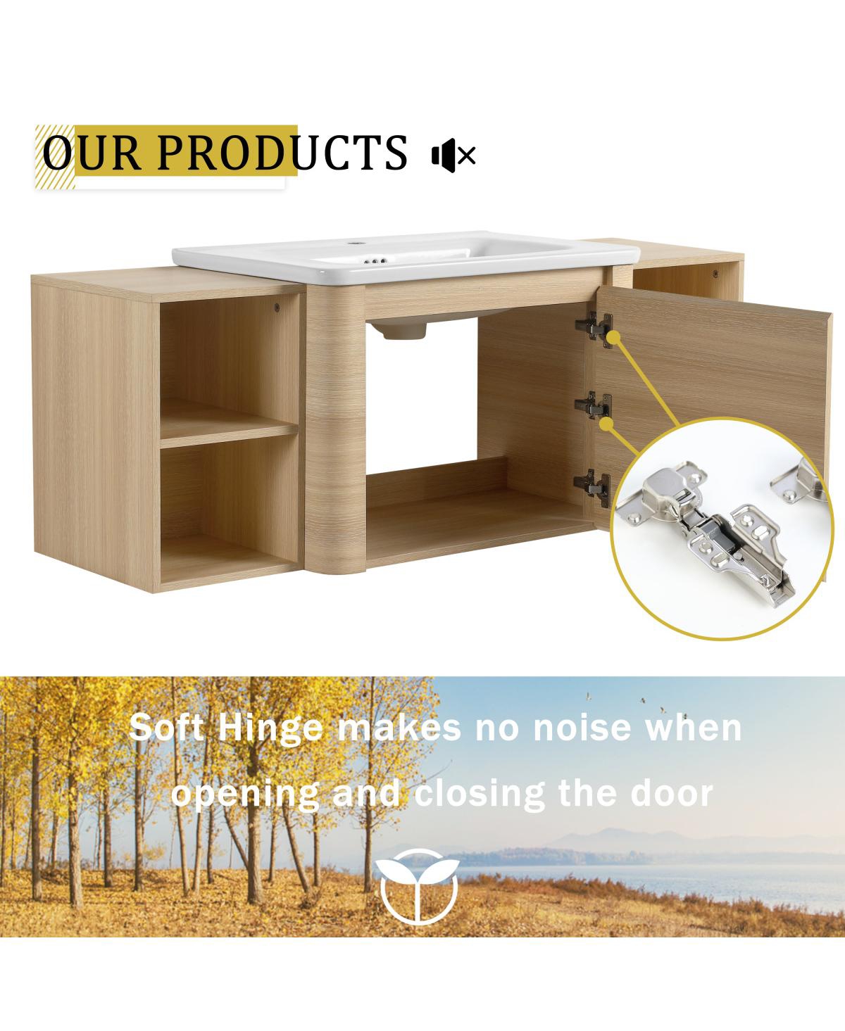 Sillysis Inch Wall Mounted Bathroom Vanity with Ceramic Sink, Soft Close Door and Plywood Cabinet