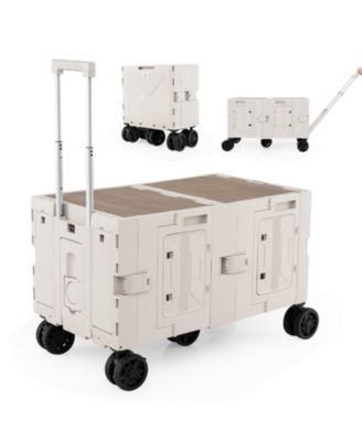 Large Foldable Utility Cart with 2-Tier Storage Crates and Telescoping Handle
