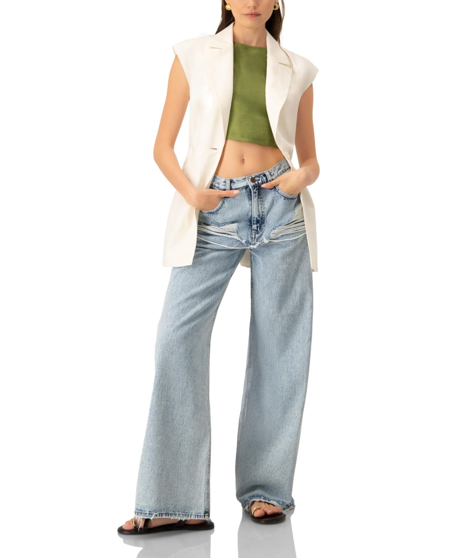 Women's Single-Breasted Linen Vest with Waist Tie