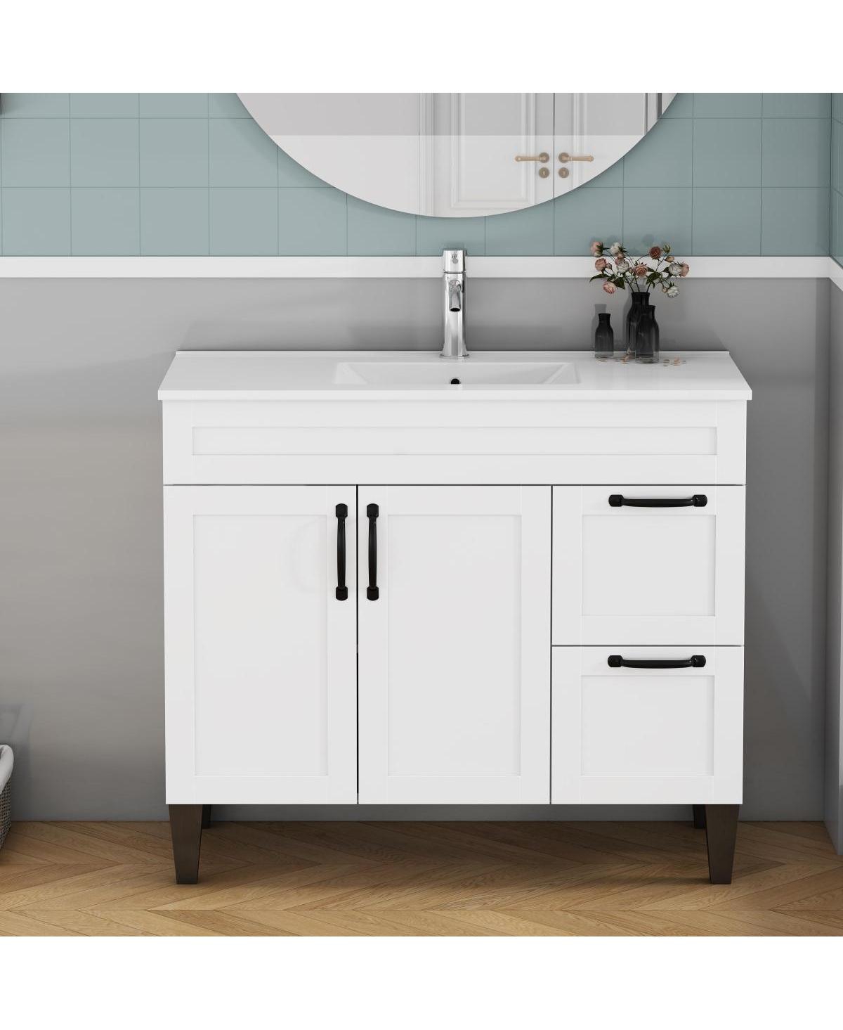 Sillysis Inch Bathroom Vanity with Ceramic Sink, Soft Close Drawers,Handles and Feet
