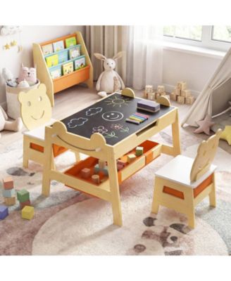 5-in-1 Toddler Table and 2 Chairs Cute Art Desk Set with Reversible Chalkboard