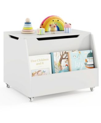 Wooden Mobile Toy Storage Organizer with Bookshelf and Lockable Wheels