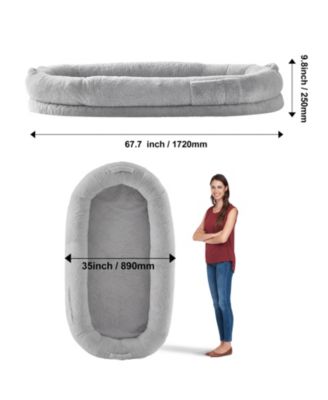Human Dog Bed 67.7x35x9.8 in Oval Faux Rabbit Fur Cover