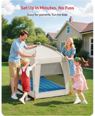 Inflatable Toddler Travel Bed with Tent - Lightweight Blow Up Kids Air Mattress with Hand Pump - Indoor and Outdoor Portable Sleeping Solution