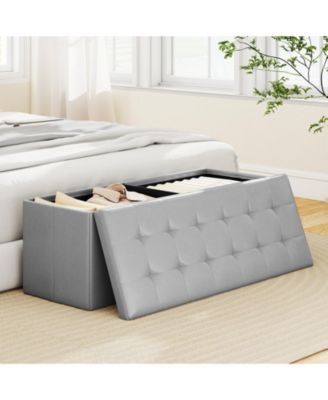 43-Inch Linen Folding Storage Ottoman Bench with Padded Top
