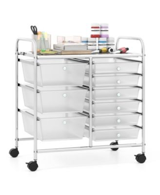 9-Drawer Rolling Storage Cart with Colorful Drawers and Metal Frame-Transparent