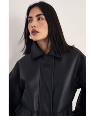Women's Longline Faux Leather Bomber Jacket