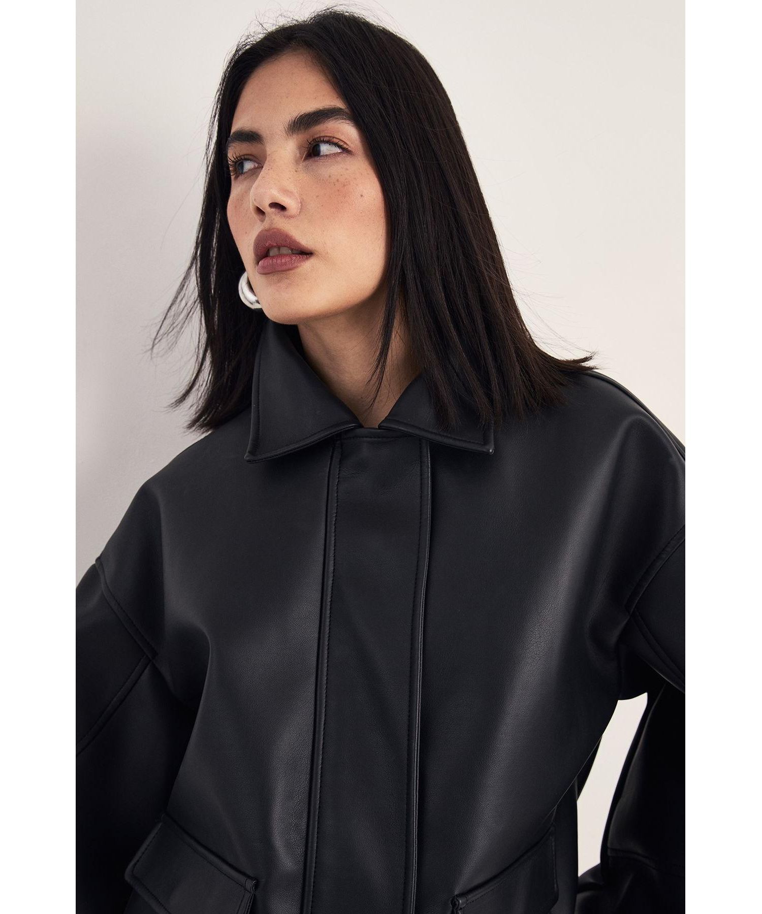 Women's Longline Faux Leather Bomber Jacket