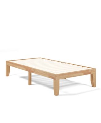 Twin Rubberwood Platform Bed Frame with Headboard and Slat Support