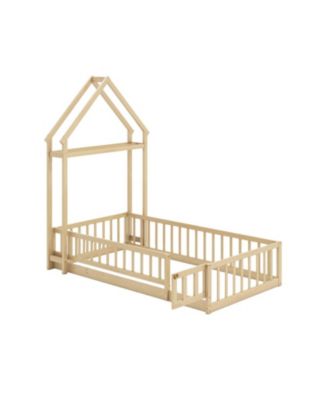 Twin House Floor Bed with House-Shaped Headboard