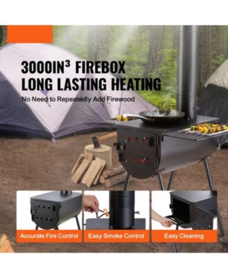 118 Inch Camping Tent Wood Stove with Chimney Pipes, Portable Alloy Steel Hot Tent Stove