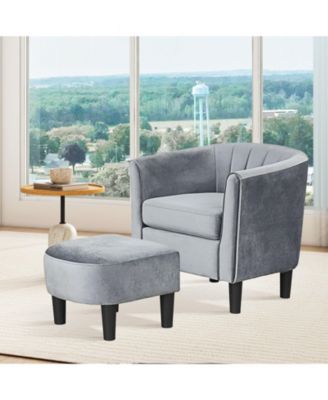 Upholstered Teddy Velvet Club Barrel Chair with Ottoman with Footrest