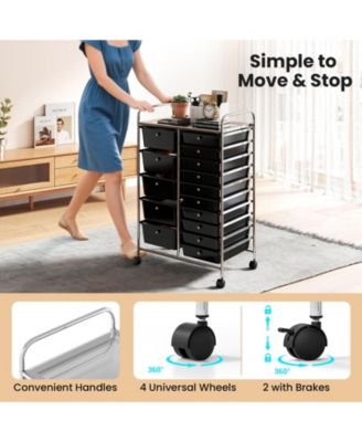 Rolling Storage Cart 15-Drawer Trolley with Chrome Plated Metal Frame