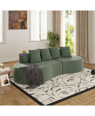 Chenille Fabric Half Moon Sofa, 3-Seater Modern Curved Modular Sectional with Cup Holders and Side Pockets for Household Decor