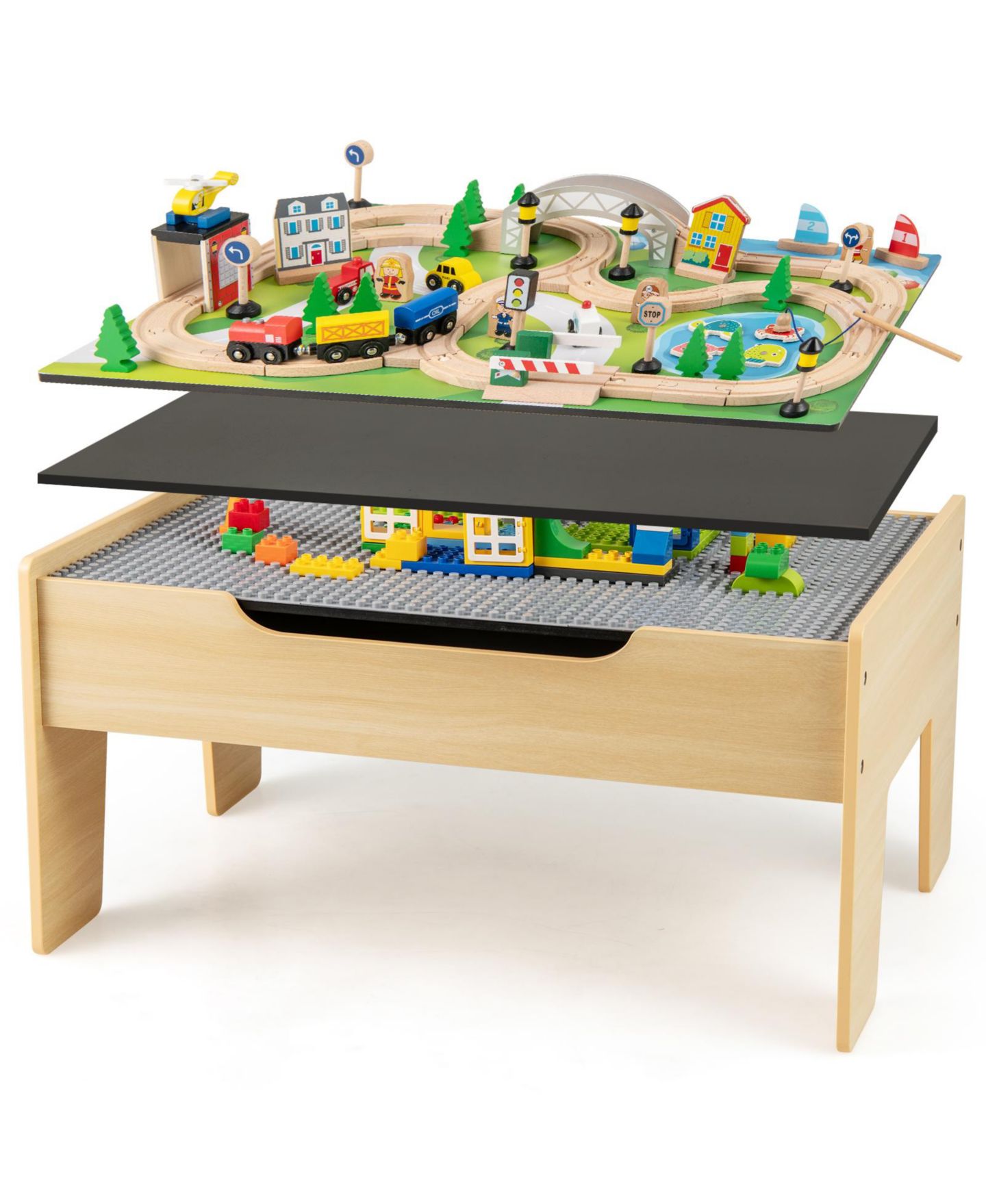 Детские конструкторы Slickblue Railway Track Wooden Train Set 78-Piece Building Set, Ages 18M+, цвет: Светлый коричневый — фото 4