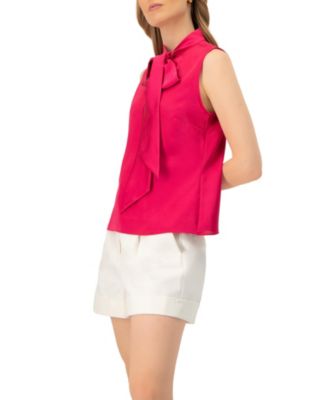 Women's Sleeveless Satin Blouse with Neck Tie