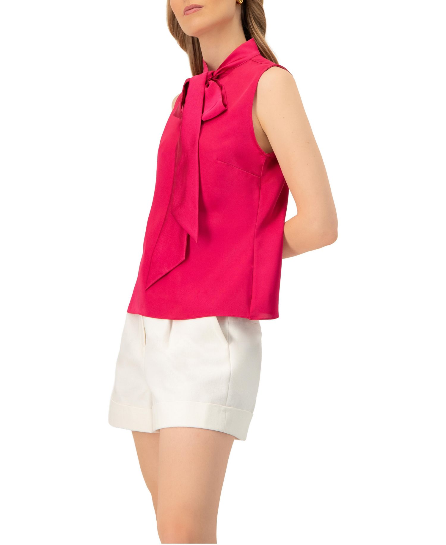 Women's Sleeveless Satin Blouse with Neck Tie