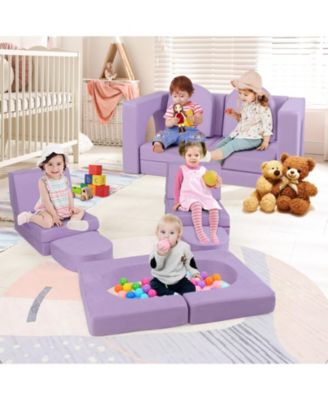 8-Piece Modular Kids Play Couch with Comfy Suede Fabric