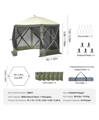 10x10 FT Pop Up Gazebo Tent 6-Sided with Mosquito Netting