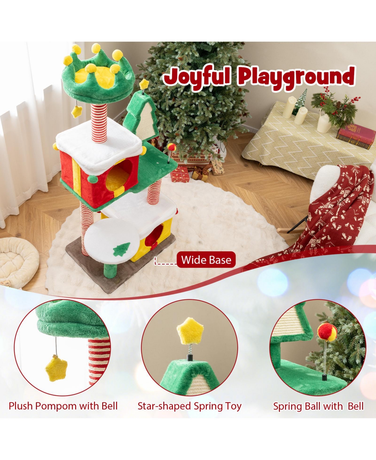Cozito Cat Tree Christmas Theme with Gift Box Condos and Sisal