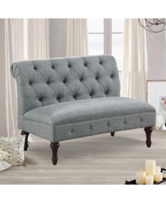 Classic Button-Tufted Linen Loveseat with Vintage Wood Legs and Plush Cushioning