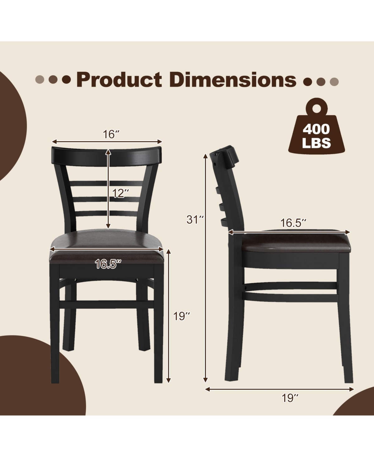 Sugift Set of 2 Wooden Dining Chair with Rubber Wood Legs for Restaurant