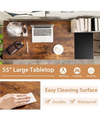 55 Inch Modern Industrial Style Study Writing Desk with 2 Storage Shelves