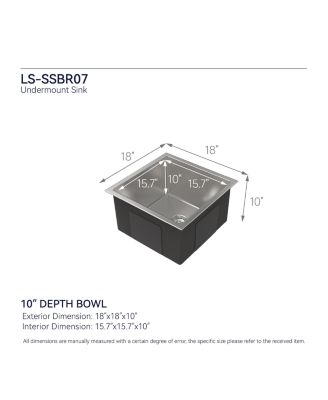 Stainless Steel Kitchen Sink, Single Bowl, Undermount HandmadeSink in Brushed Nickel, with US Standard Drain and Hook