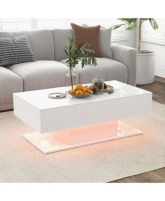 Modern LED Coffee Table with 20 Color LED Lights and 2 Storage Drawers-White