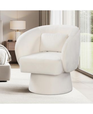 Swivel Accent Chair Upholstered Barrel Chair with Curved Back and Removable Lumbar Pillow