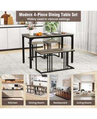 4 Pieces Space-Saving Dining Table Set with Bench and 2 Stools-Oak