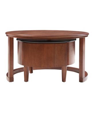 Round Nesting Coffee Table Set with Two Tone Wood and Storage Drawer