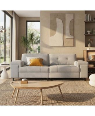 85 Inch Modern 3 Seater Sofa Couch with Adjustable Armrests,Living Room Sofa with Plush Chenille Fabric,Couch with Button Tufted Backrest