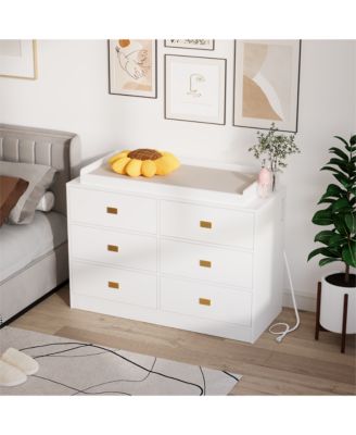 Baby 6-Drawer Nursery Dresser and Changing Table, Removable Top, Changing Pad Included.