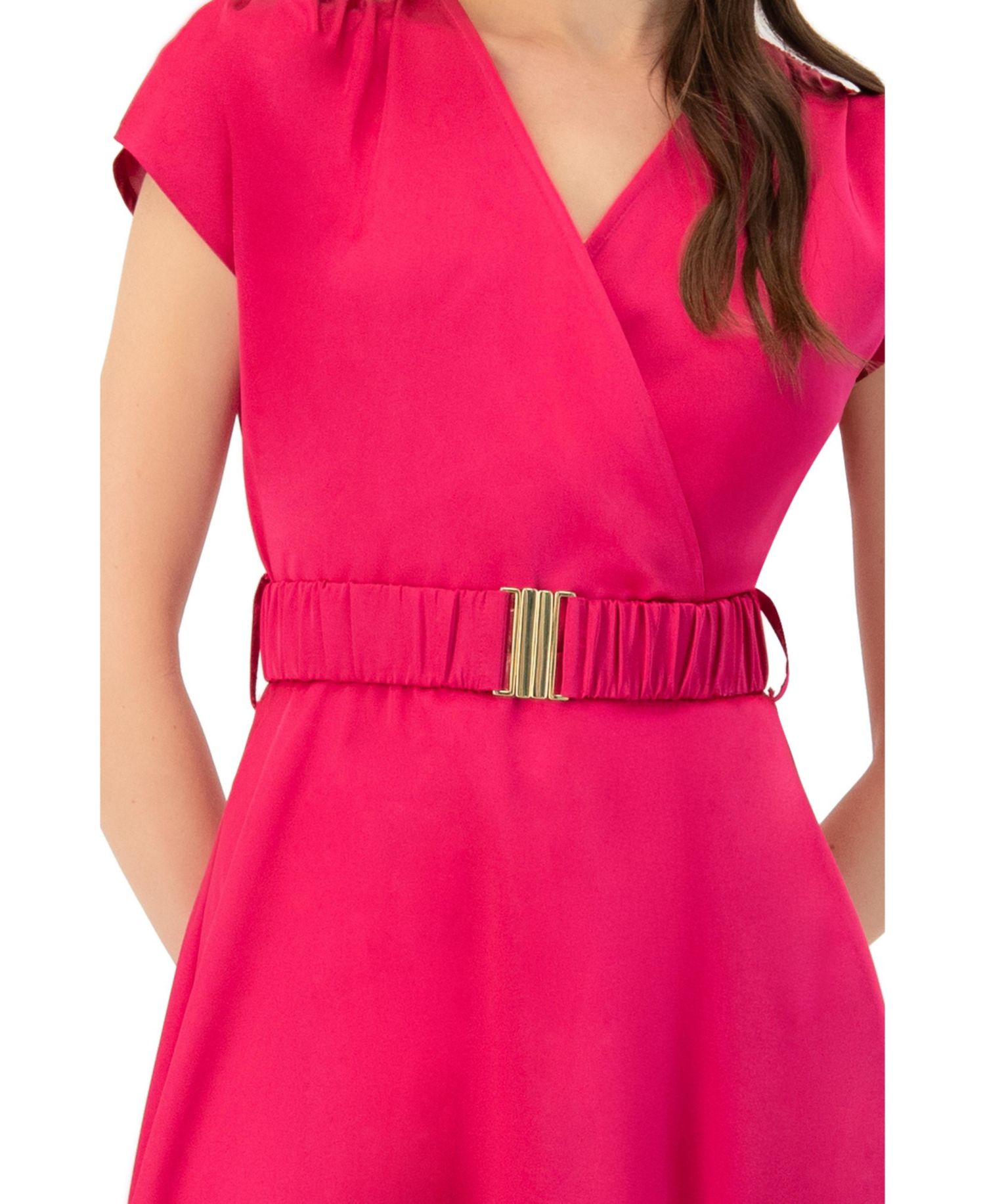 Women's Sleeveless Midi Satin Dress with Belt