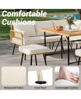 6-Piece Patio Conversation Set with L-Shaped Sofa, Ottomans and Table
