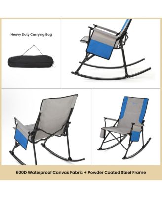  Foldable Rocking Camp Chair, XL Cup Holder, Side Pocket, Space-Saving Folding