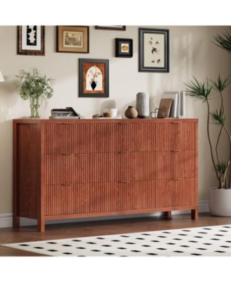 Farmhouse 9 Drawer Dresser, Fluted Wood Chest of Drawers, Slim Storage Organizer for Bedroom.