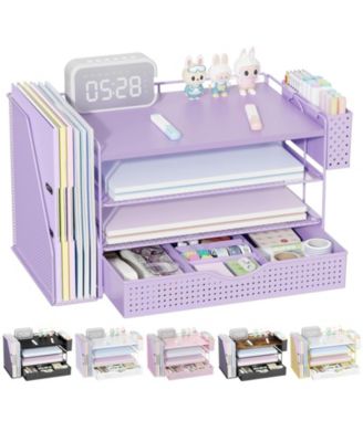 Wood Desk Organizer File Holder 4-Tier Drawer